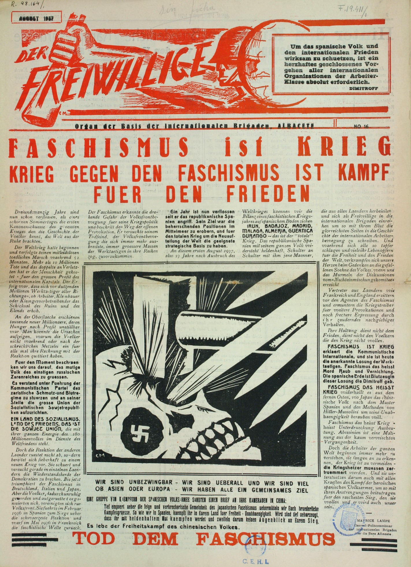 Der Freiwillige : organ der Basis der Internationalen Brigaden