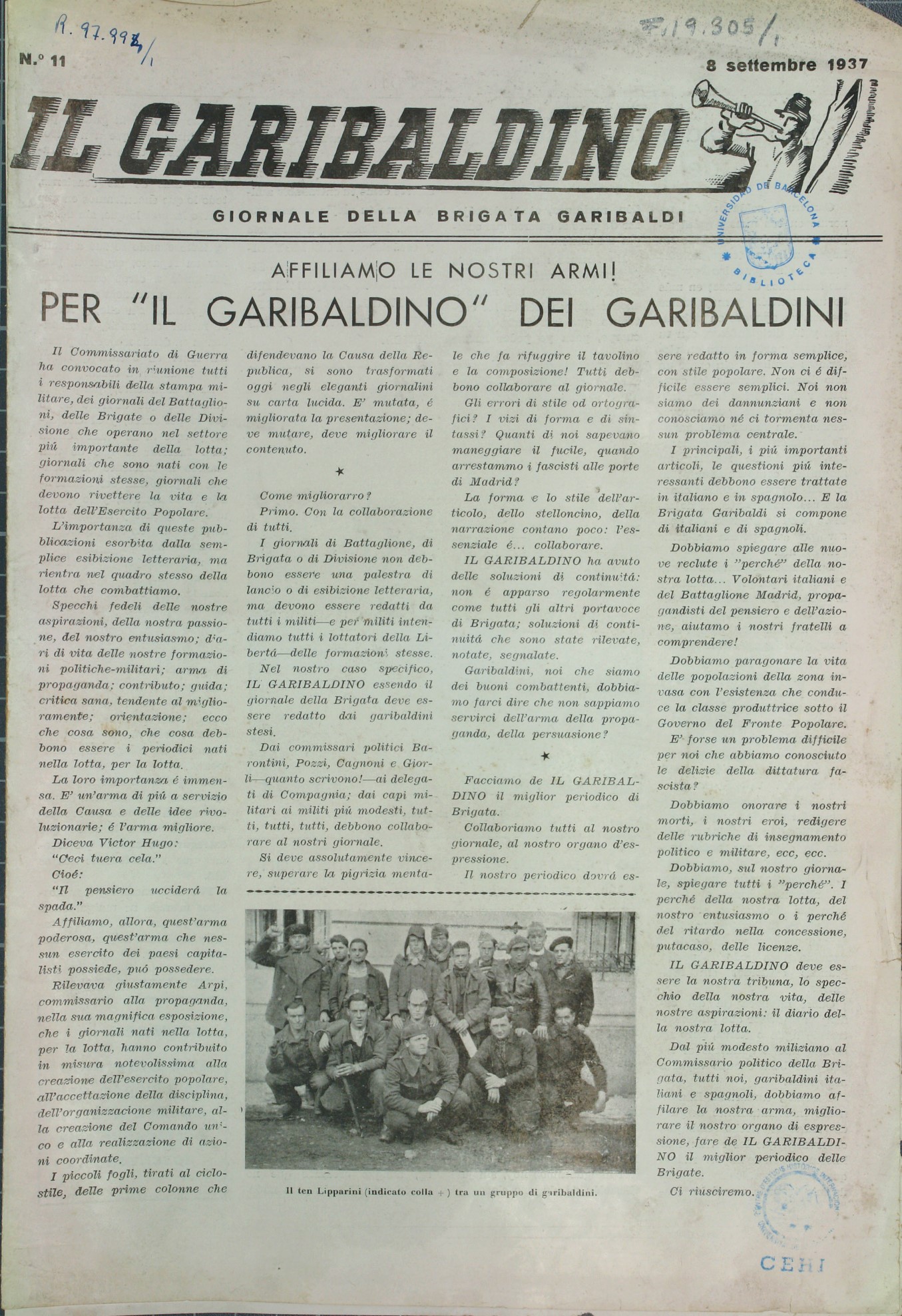 Il Garibaldino : giornale della Brigata Garibaldi